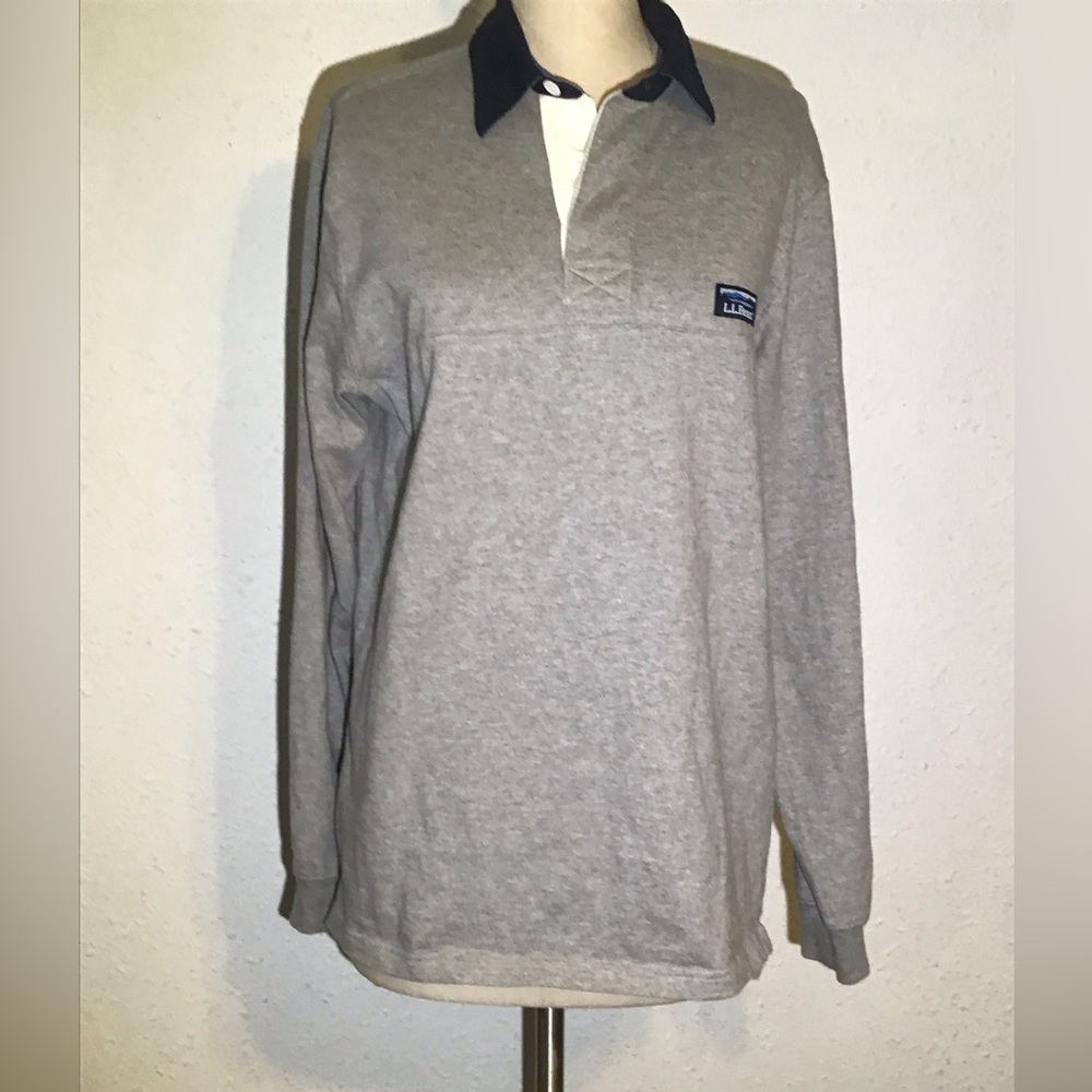 L L Bean Grey Blue Traditional Fit 1/4 Button Pullover Sweater size small